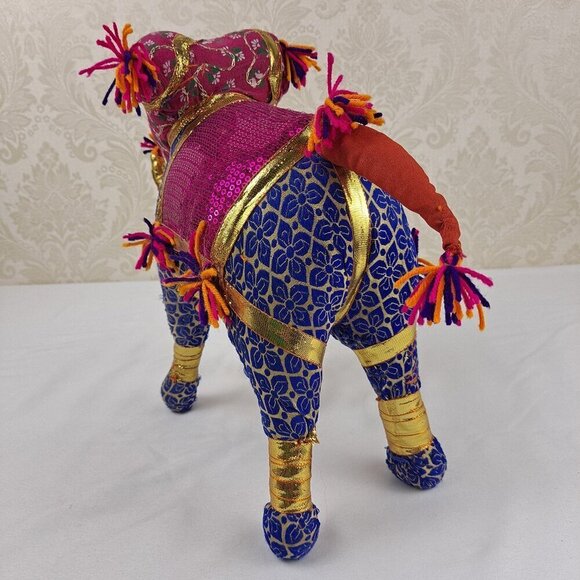 Pair of Fabric Elephants Free Standing Pink Orange Gold Sequins  Beads Tassels - Picture 6 of 15